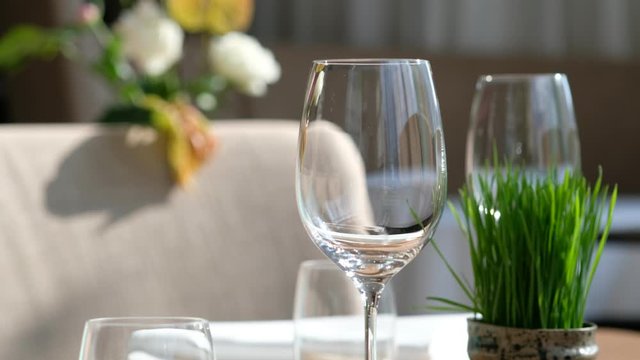 empty glasses wine in restaurant, glass water, campaign glass