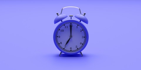 Alarm clock vintage on blue color background. 3d illustration