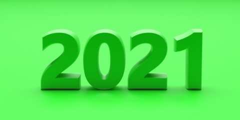 2021 new year on green color background. 3d illustration