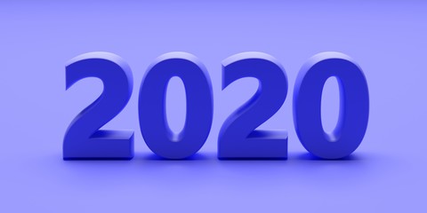 2020 new year on blue color background. 3d illustration