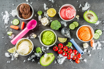 Trendy colorful vegetable ice cream