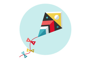 Kite vector illustration. Flat kite icon. Red kite in the sky. Makar Sankranti festival.
