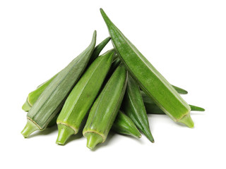 Fresh young okra isolated on white background