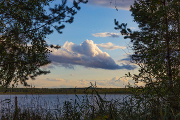 Autumn lake in cloudy weather
