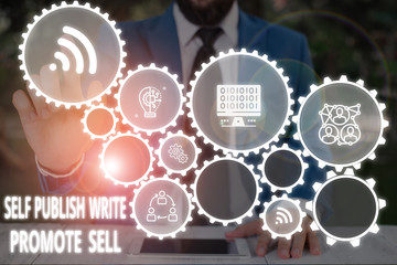 Conceptual hand writing showing Self Publish Write Promote Sell. Concept meaning Auto promotion...
