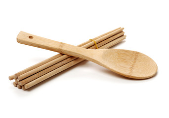 Bamboo tableware on white background