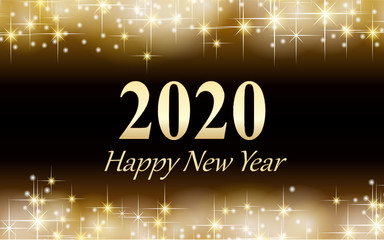 goldene Neujahrskarte 2020 leuchtende Sterne