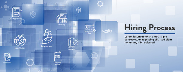 Hiring Process icon set with web header banner