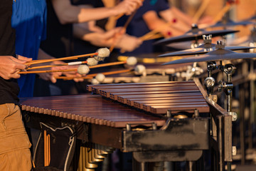 sideline percusionists are ready to perform at rehearsal