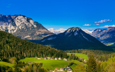 Beautiful view of the alpine mountains. Spring.