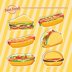 Fast food hamburger, tasty set fast food vector