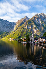 Beautiful, historic mining town of Hallstatt in Austria. Spring aura.