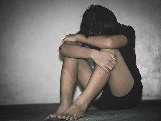 young homeless despair child,traumatized young girl