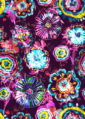 Flowers pattern.Silk scarf design, fashion textile. Background for the design and decoration of textiles. art abstract design, Seamless flower pattern