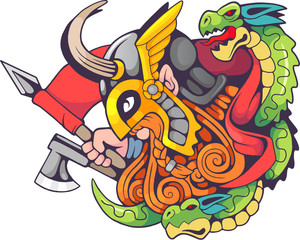 mythological scandinavian warrior viking, illustration, design
