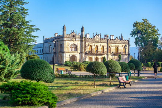 Dadiani Palaces Historical and Architectural Museum located inside a park in Zugdidi, Georgia.