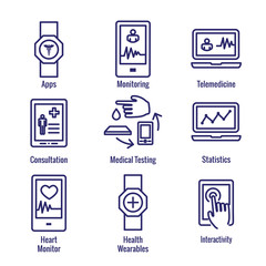 Fototapeta na wymiar Digital Health Icon Set with Wearable Technology Web Header Banner