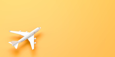 White airplane isolated on yellow background. 3D illustration. © Salih