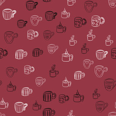 Coffee seamless vector pattern for Cup mug, restaurant or cafe menu design. 