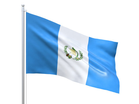 Guatemala flag waving on white background, close up, isolated. 3D render