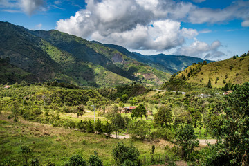 Diverse central landscape with mountains of valleys and canyons in South America of Ecuador