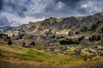 Diverse central landscape with mountains of valleys and canyons in South America of Ecuador
