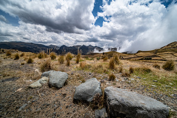Diverse central landscape with mountains of valleys and canyons in South America of Ecuador