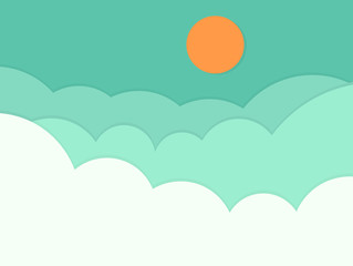 Clouds and sun on sky background.