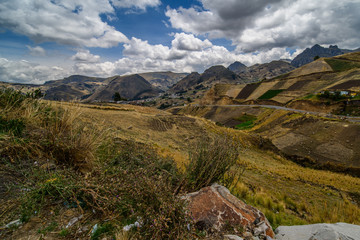 Fototapeta na wymiar Diverse central landscape with mountains of valleys and canyons in South America of Ecuador