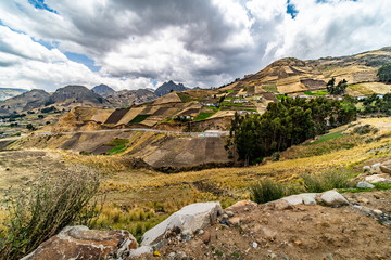 Diverse central landscape with mountains of valleys and canyons in South America of Ecuador