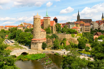 Bautzen , Saxony , Germany – August, 9th 2019: Bautzen old town with fortifications and towers...
