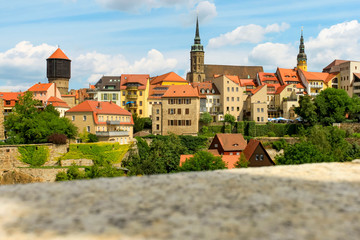 Bautzen , Saxony , Germany – August, 9th 2019: Bautzen old town with fortifications and towers...