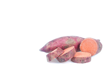 Copy space .sweet potato on the white background