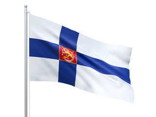 Finland state flag waving on white background, close up, isolated. 3D render