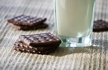 delicious breakfast of cookies and milk, sunny morning