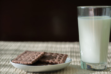 delicious breakfast of cookies and milk, sunny morning