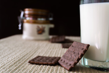 delicious breakfast of cookies and milk, sunny morning