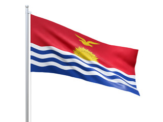 Kiribati flag waving on white background, close up, isolated. 3D render