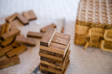 Jenga Game Pieces with Wedding Guest Handwriting with Picnic Basket