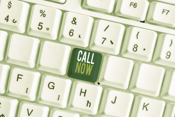 Handwriting text Call Now. Conceptual photo To immediately contact a demonstrating using telecom...
