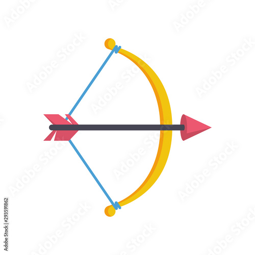 Bow With Arrow Icon Flat Style Vector Illustration Archer Bow Cartoon Design Isolated On White Background Wall Mural Hvostik16