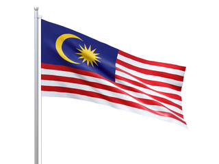 Malaysia flag waving on white background, close up, isolated. 3D render