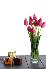 pink tulips on an isolated white background