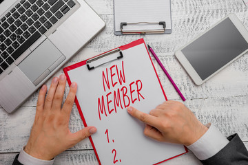 Word writing text New Member. Business photo showcasing recruiting employee to company or team Birth of fresh child