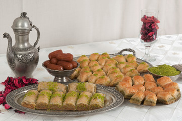 Turkish Dessert Baklava with concept background