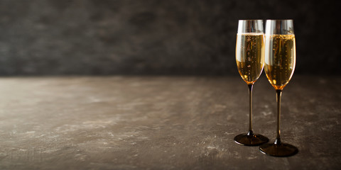 Champagne on old gray stone plate