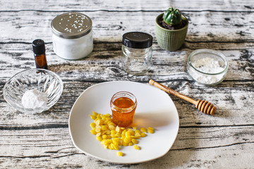 DIY tools and ingredients to prepare homemade cosmetic products like deodorant and shampoos