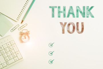 Word writing text Thank You. Business photo showcasing replaying on something good or greetings...