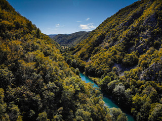 Aerial view of mountains, canyon and Una river on Bosnia and Herzegovina/Croatia border © Milan