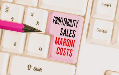 Handwriting text writing Profitability Sales Margin Costs. Conceptual photo Business incomes...